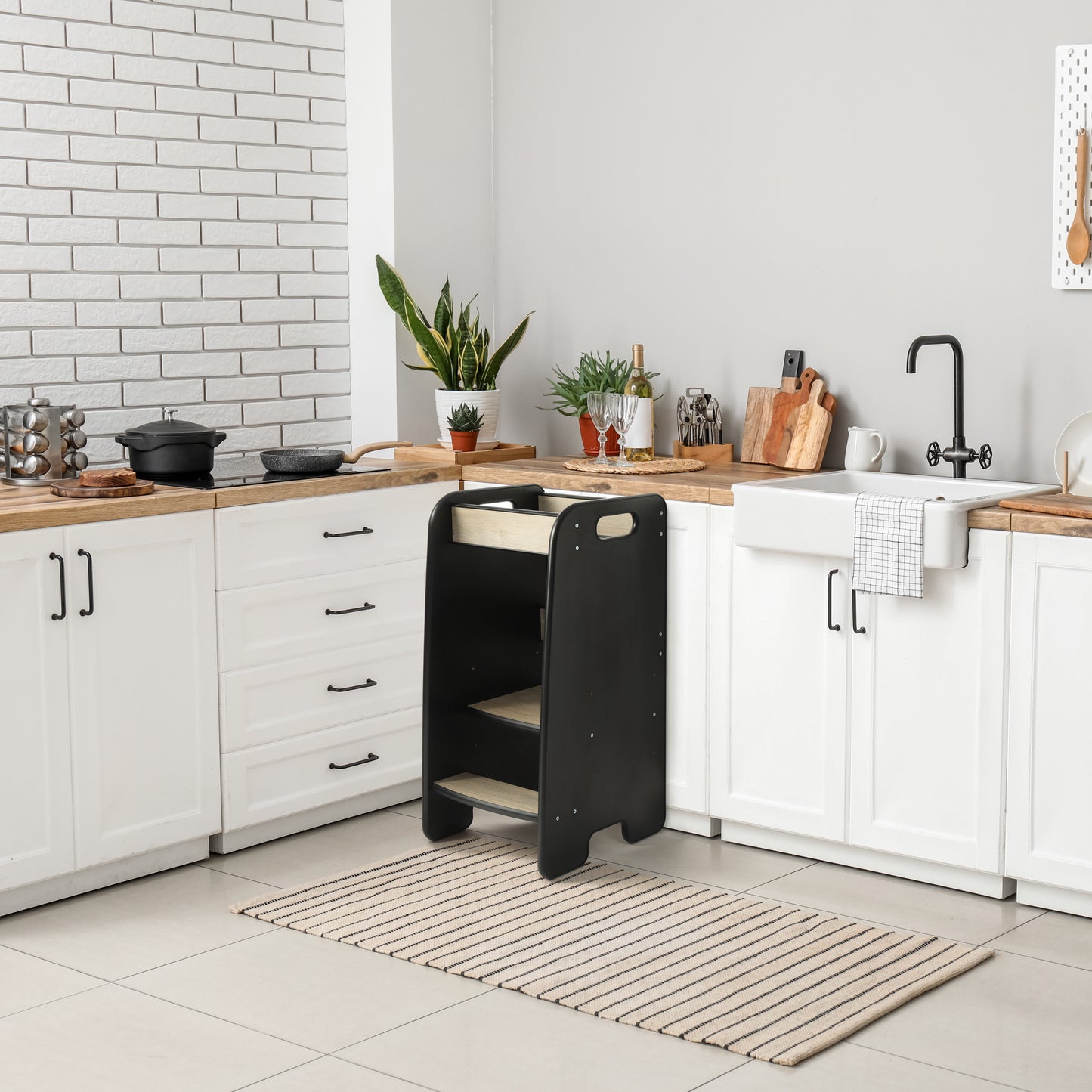 Lernturm für Kinder, Montessori Küchenhelfer ab 1 Jahr mit verstellbarer Stufe, Kitchen Helper