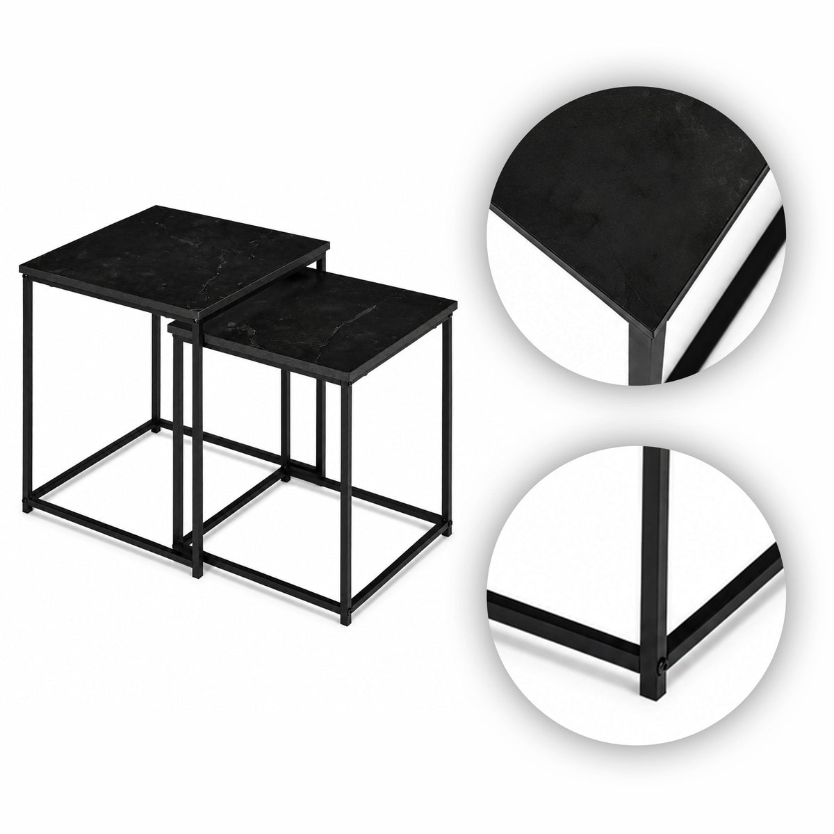 Beistelltische quadratisch, 2er-Set – Schwarze Marmoroptik