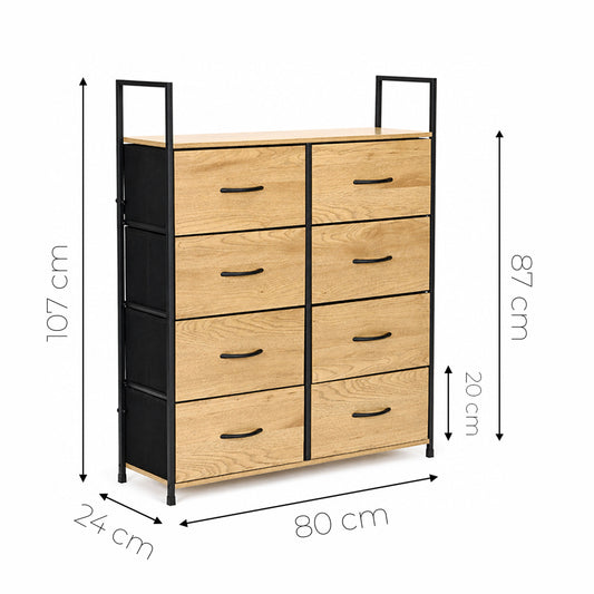 Maße: Kommode mit Stoffschubladen, 80 cm breit – 8 Schubladen – 107 cm