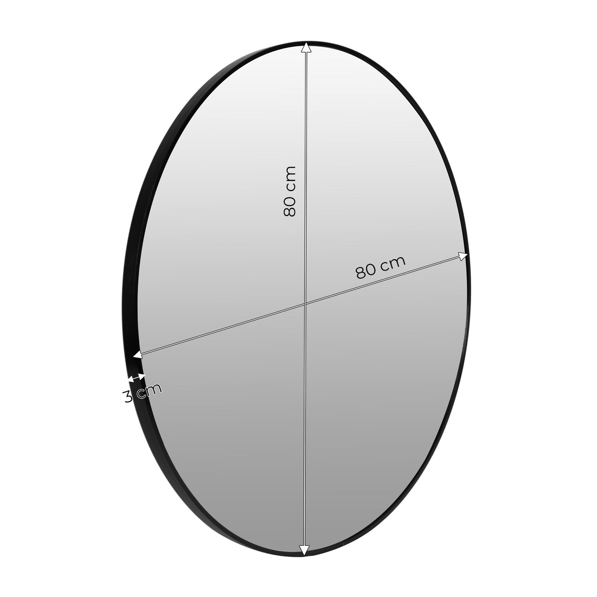 Wandspiegel rund mit schwarzem Aluminiumrahmen – Maße 80 cm