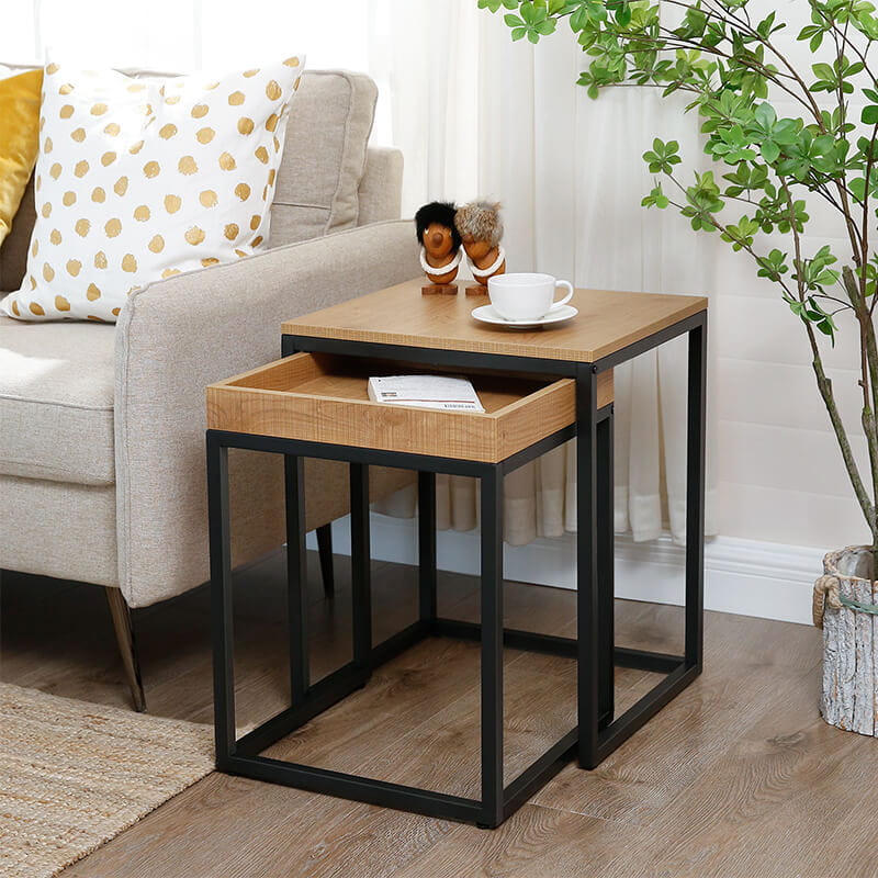 2er Set Couchtische – moderner Wohnzimmertisch mit Stahlgestell