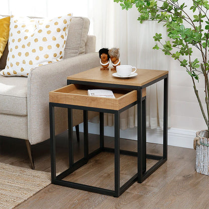 2er Set Couchtische – moderner Wohnzimmertisch mit Stahlgestell