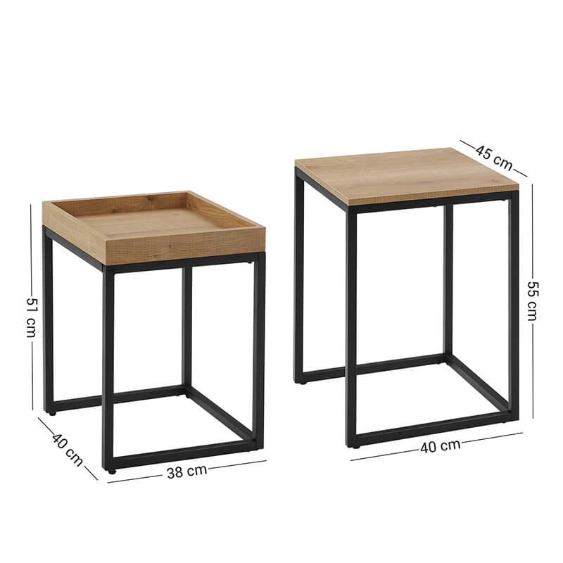 2er Set Couchtische – moderner Wohnzimmertisch mit Stahlgestell