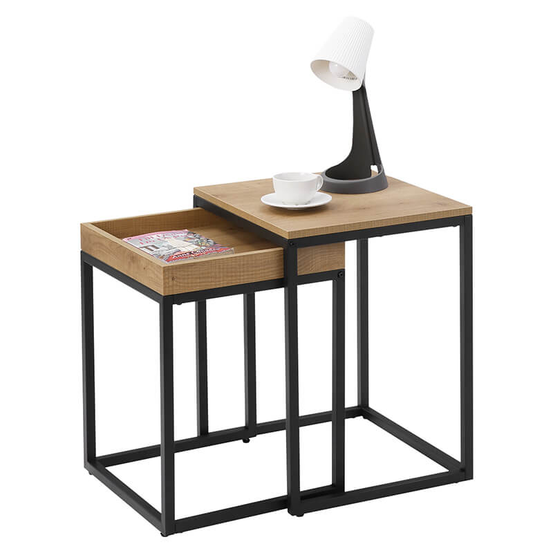 2er Set Couchtische – moderner Wohnzimmertisch mit Stahlgestell