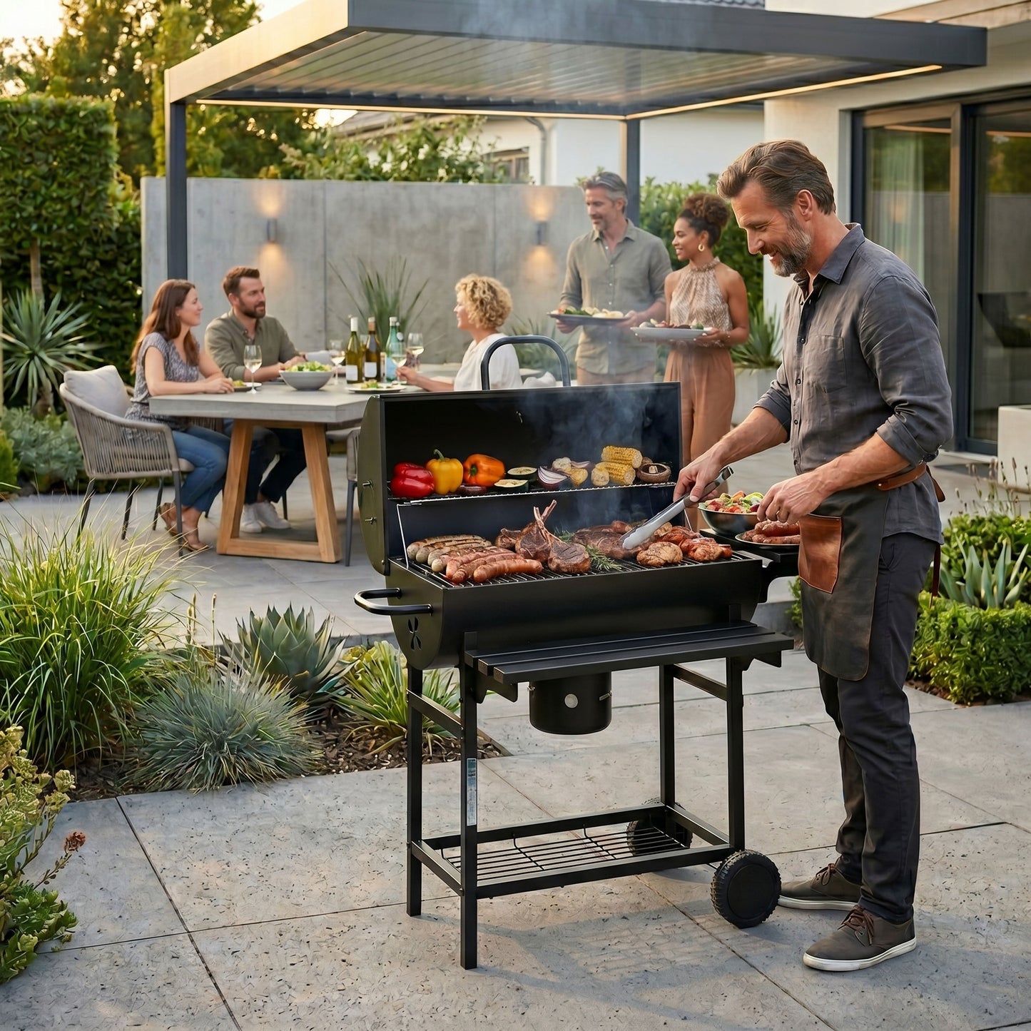 Holzkohlegrill XXL mit Deckel und Thermometer – große Grillfläche