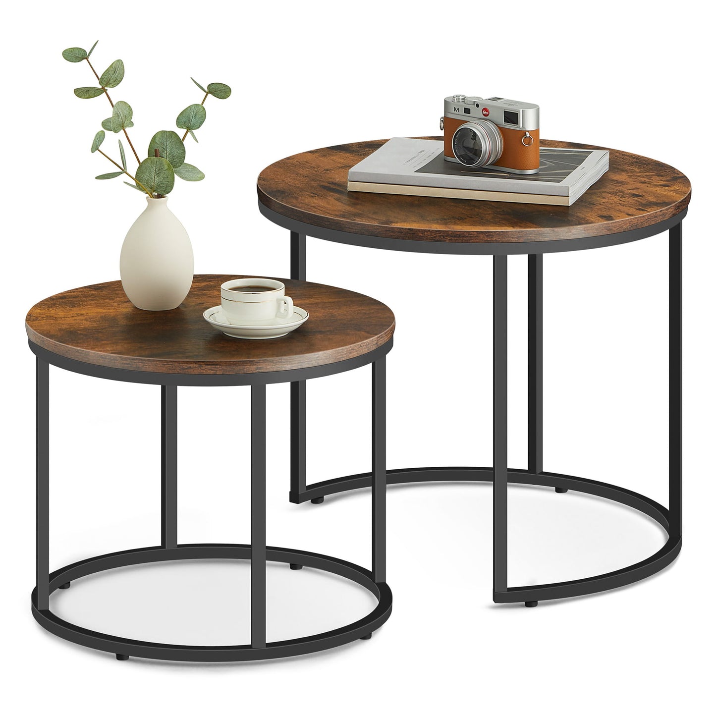 2er Set Couchtische rund – moderner Wohnzimmertisch mit Metallgestell