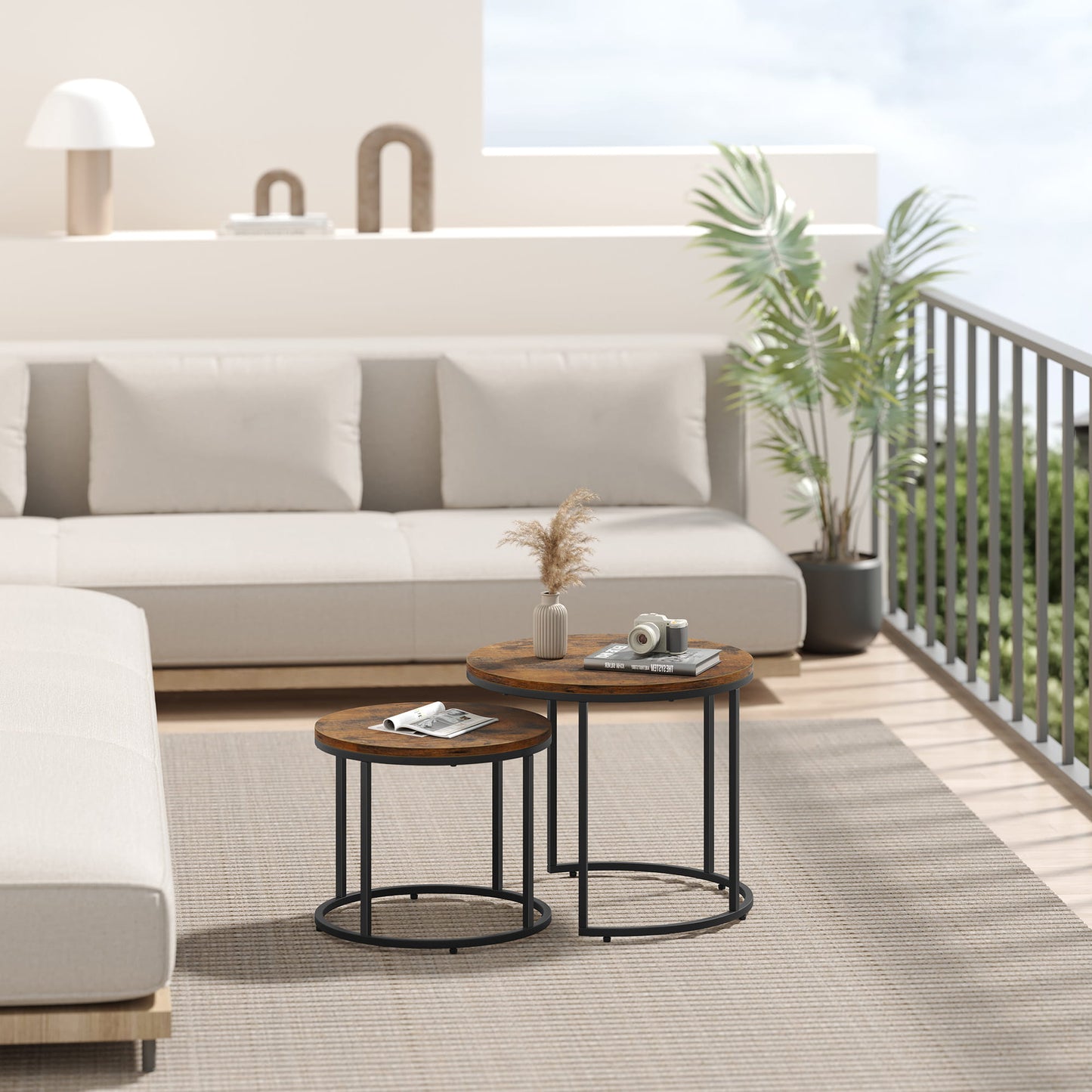 2er Set Couchtische rund – moderner Wohnzimmertisch mit Metallgestell
