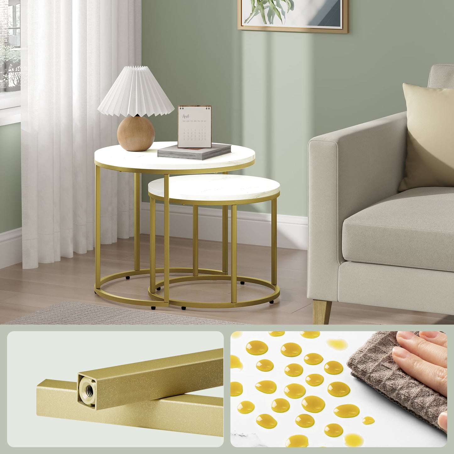 2er Set Couchtische rund – moderner Wohnzimmertisch mit Metallgestell