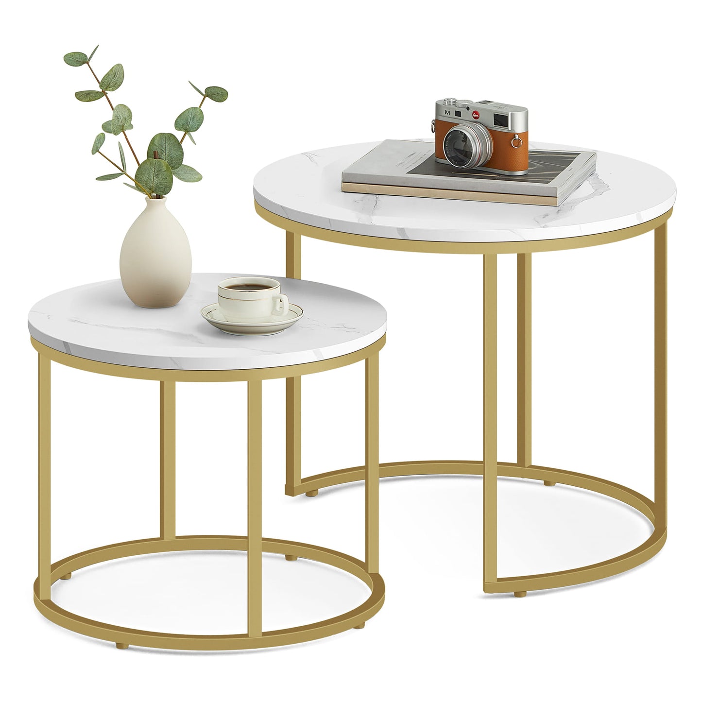 2er Set Couchtische rund – moderner Wohnzimmertisch mit Metallgestell