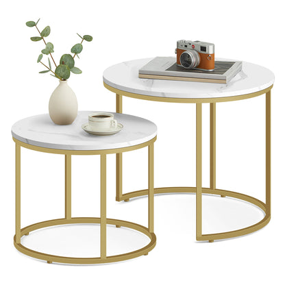 2er Set Couchtische rund – moderner Wohnzimmertisch mit Metallgestell