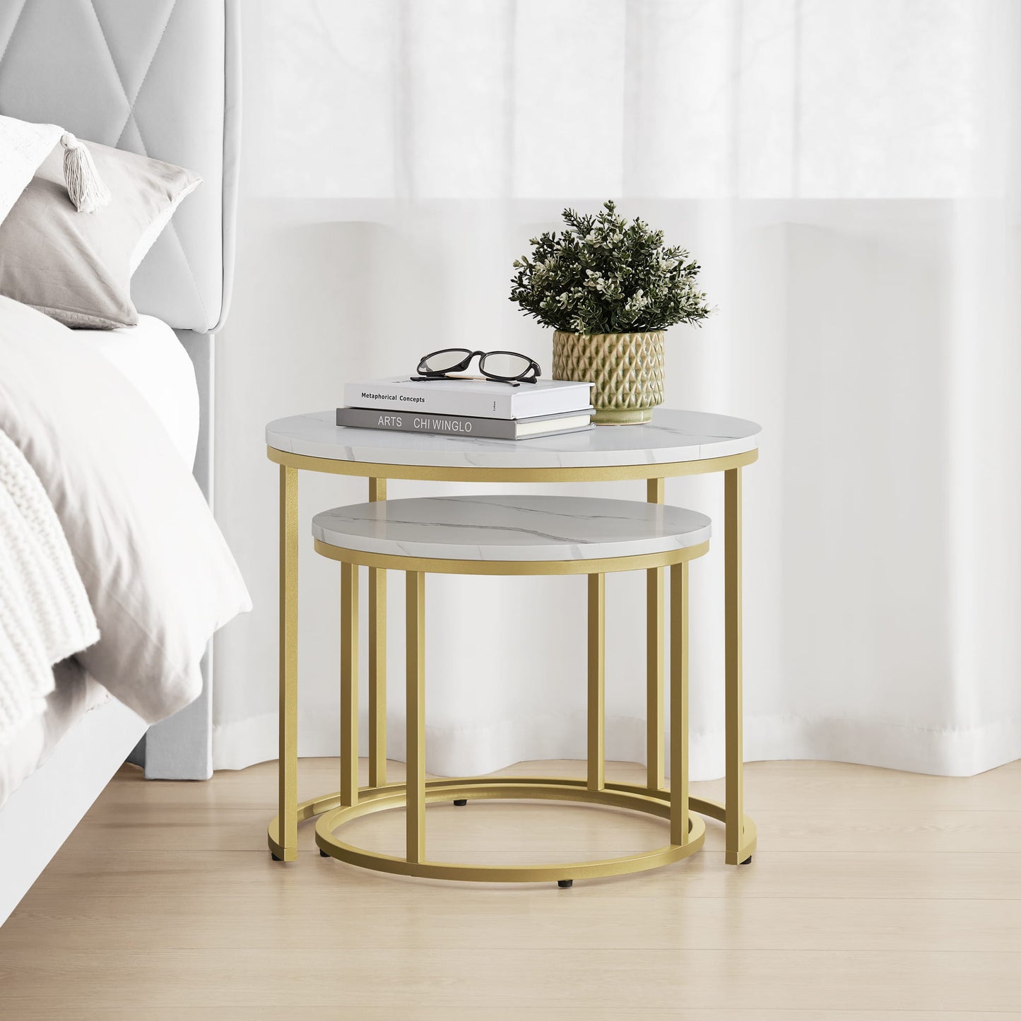 2er Set Couchtische rund – moderner Wohnzimmertisch mit Metallgestell