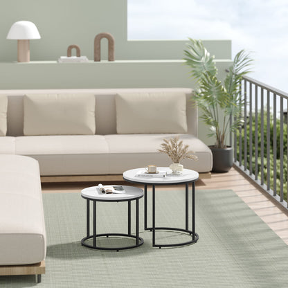 2er Set Couchtische rund – moderner Wohnzimmertisch mit Metallgestell