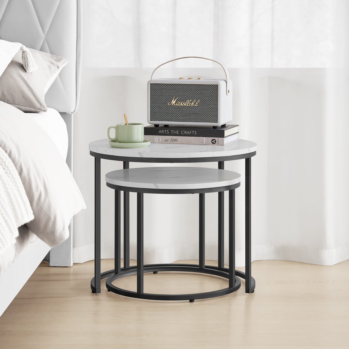 2er Set Couchtische rund – moderner Wohnzimmertisch mit Metallgestell