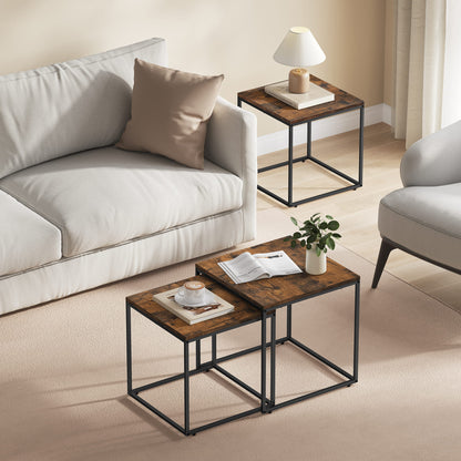 2er Set Couchtische quadratisch – moderner Wohnzimmertisch mit Metallgestell