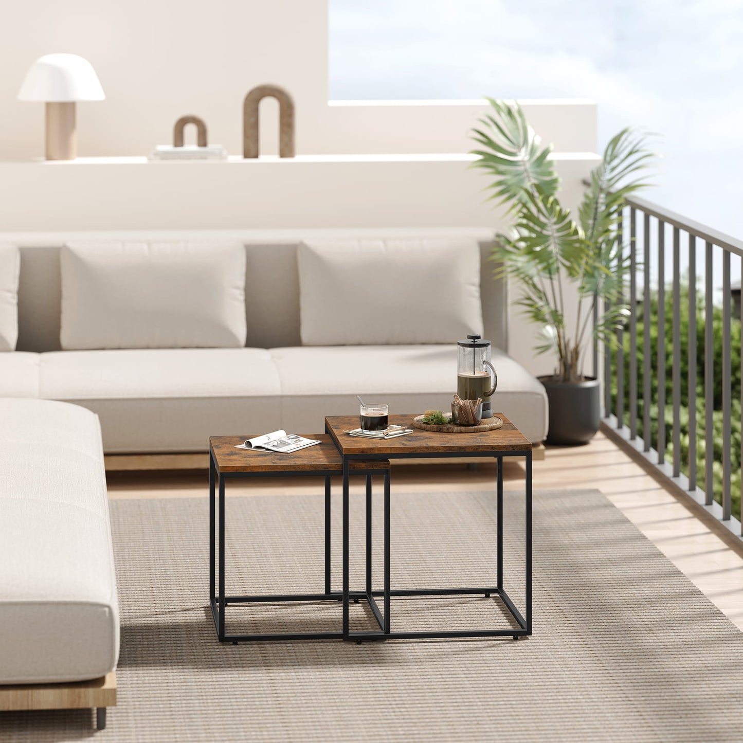 2er Set Couchtische quadratisch – moderner Wohnzimmertisch mit Metallgestell