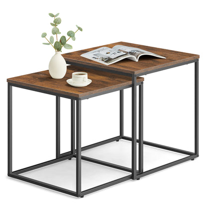 2er Set Couchtische quadratisch – moderner Wohnzimmertisch mit Metallgestell