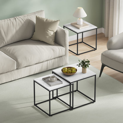 2er Set Couchtische quadratisch – moderner Wohnzimmertisch mit Metallgestell