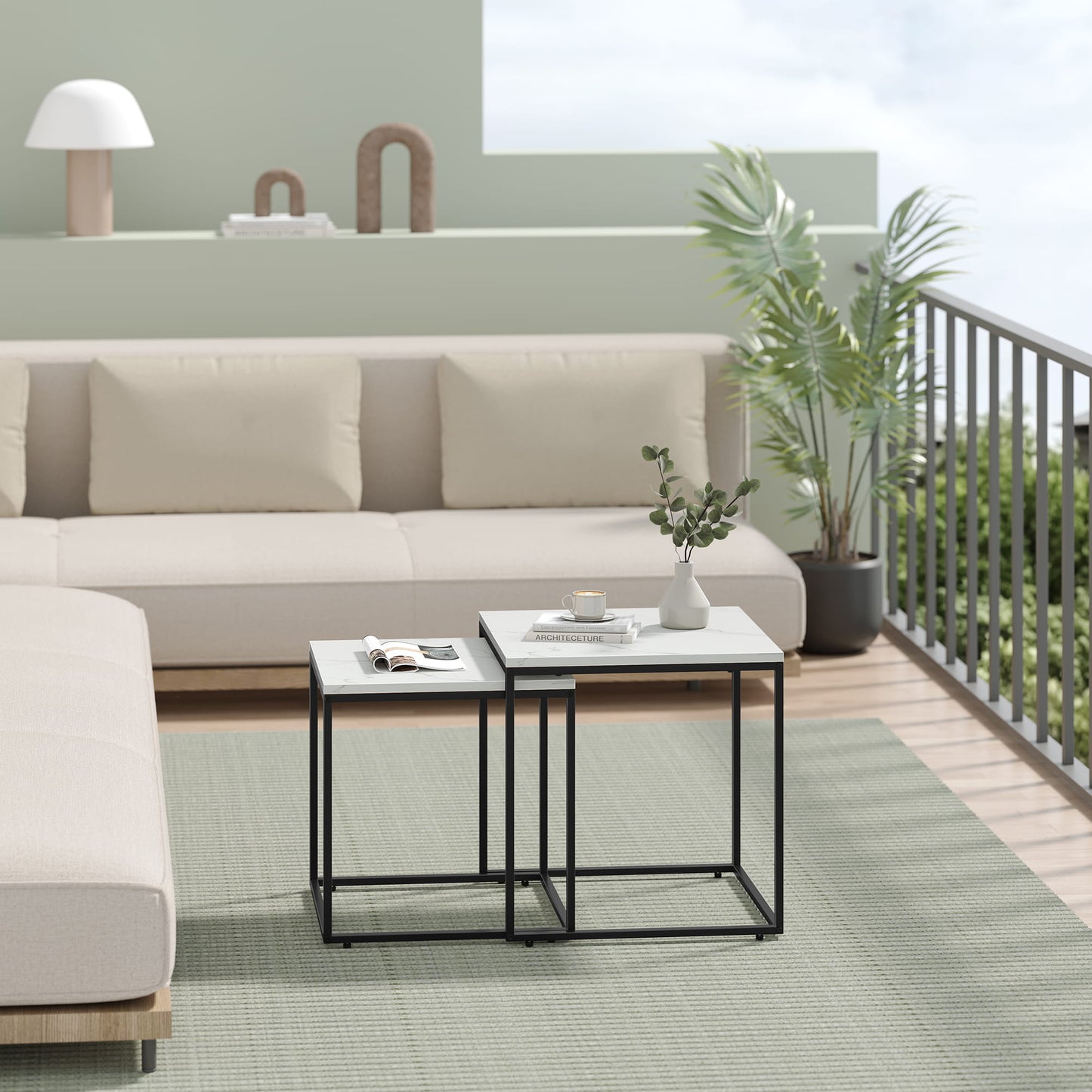 2er Set Couchtische quadratisch – moderner Wohnzimmertisch mit Metallgestell