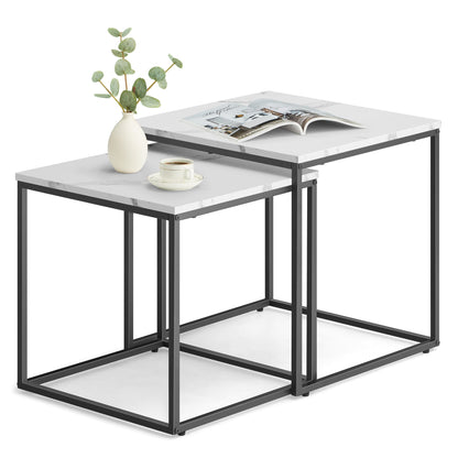 2er Set Couchtische quadratisch – moderner Wohnzimmertisch mit Metallgestell