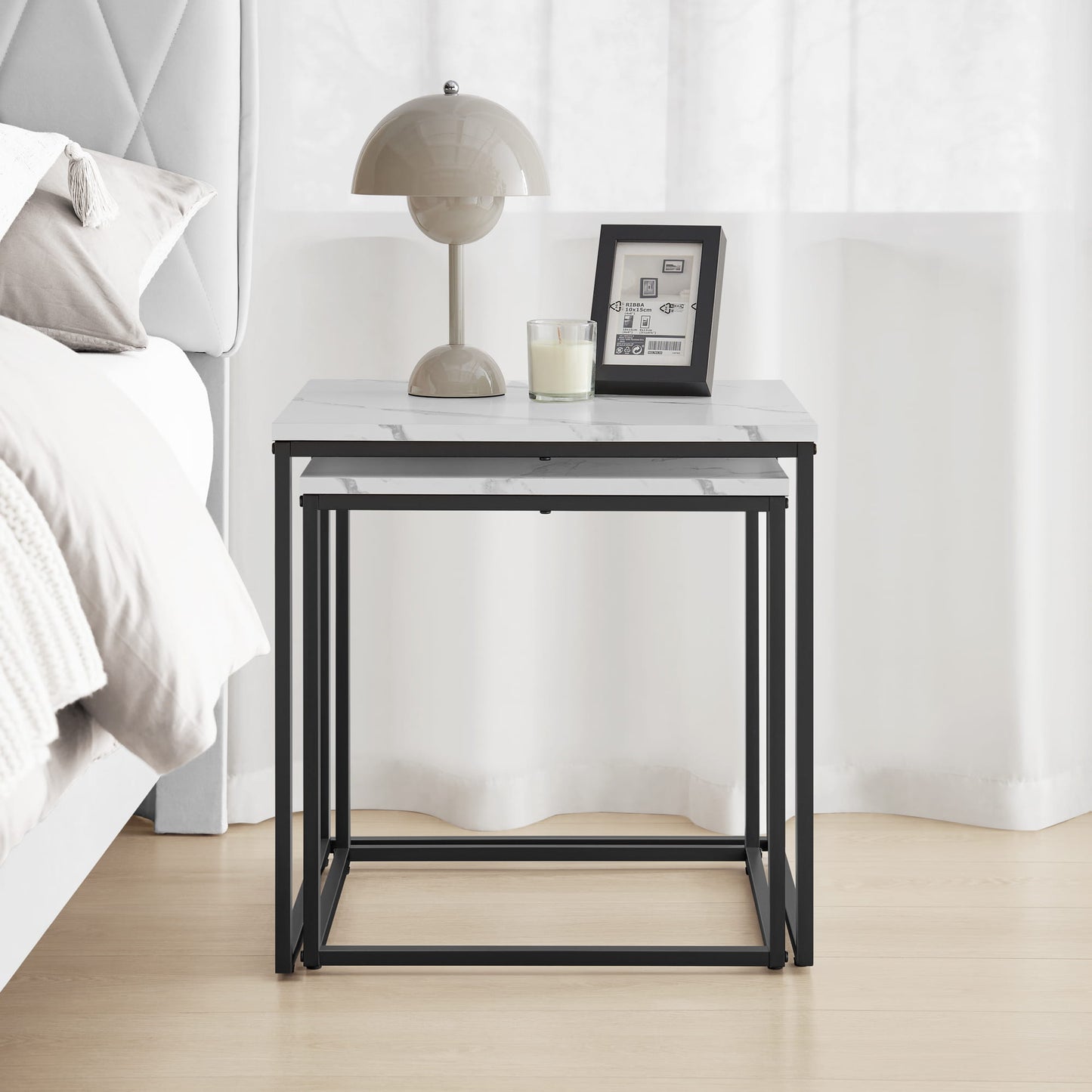 2er Set Couchtische quadratisch – moderner Wohnzimmertisch mit Metallgestell
