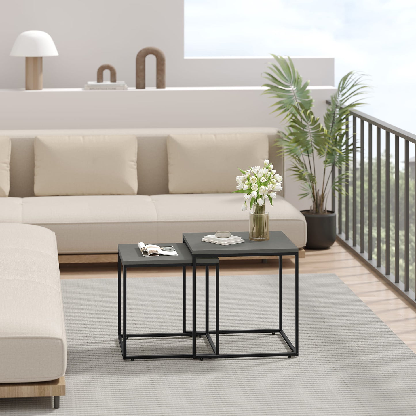 2er Set Couchtische quadratisch – moderner Wohnzimmertisch mit Metallgestell