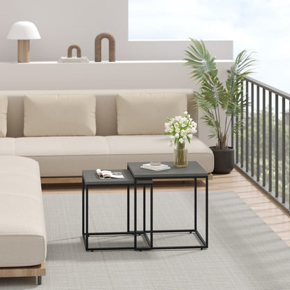 2er Set Couchtische quadratisch – moderner Wohnzimmertisch mit Metallgestell