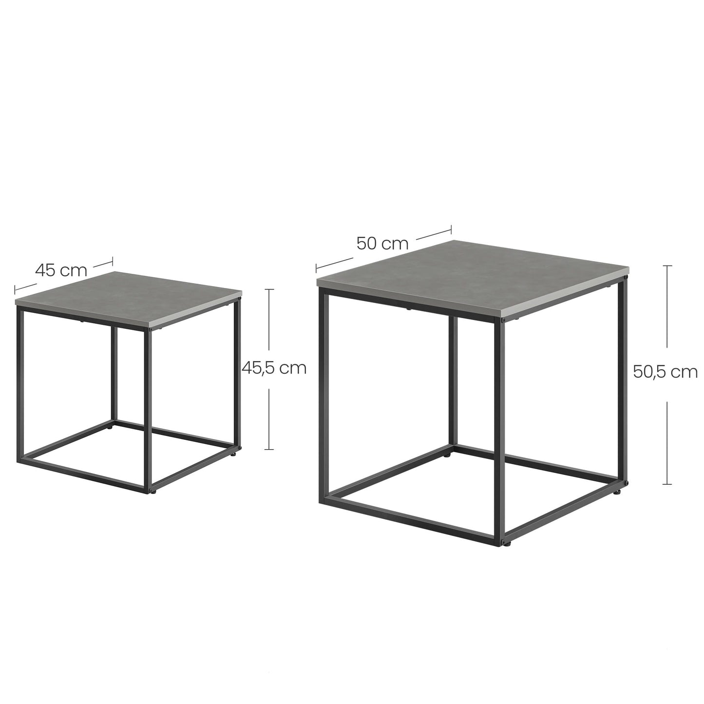 2er Set Couchtische quadratisch – moderner Wohnzimmertisch mit Metallgestell