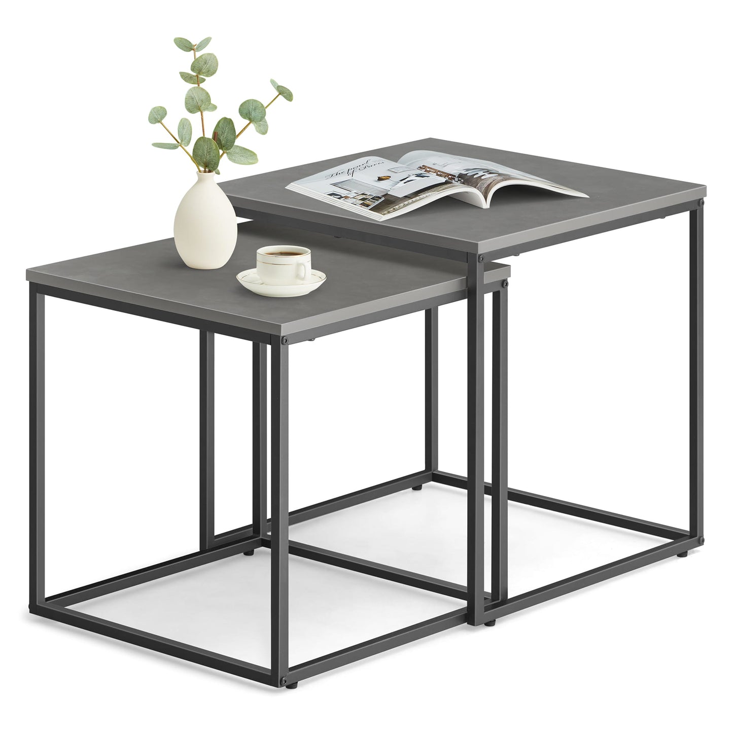 2er Set Couchtische quadratisch – moderner Wohnzimmertisch mit Metallgestell