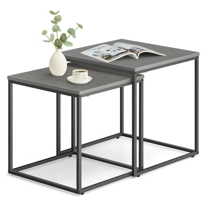 2er Set Couchtische quadratisch – moderner Wohnzimmertisch mit Metallgestell