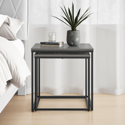 2er Set Couchtische quadratisch – moderner Wohnzimmertisch mit Metallgestell