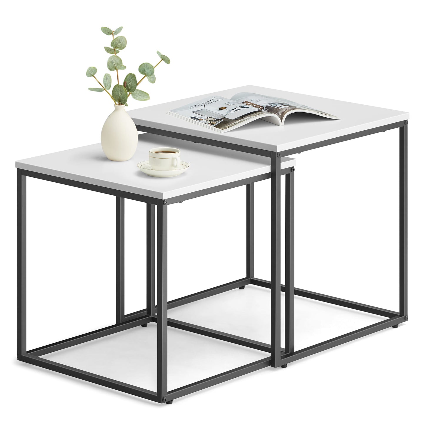 2er Set Couchtische quadratisch – moderner Wohnzimmertisch mit Metallgestell