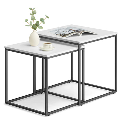 2er Set Couchtische quadratisch – moderner Wohnzimmertisch mit Metallgestell