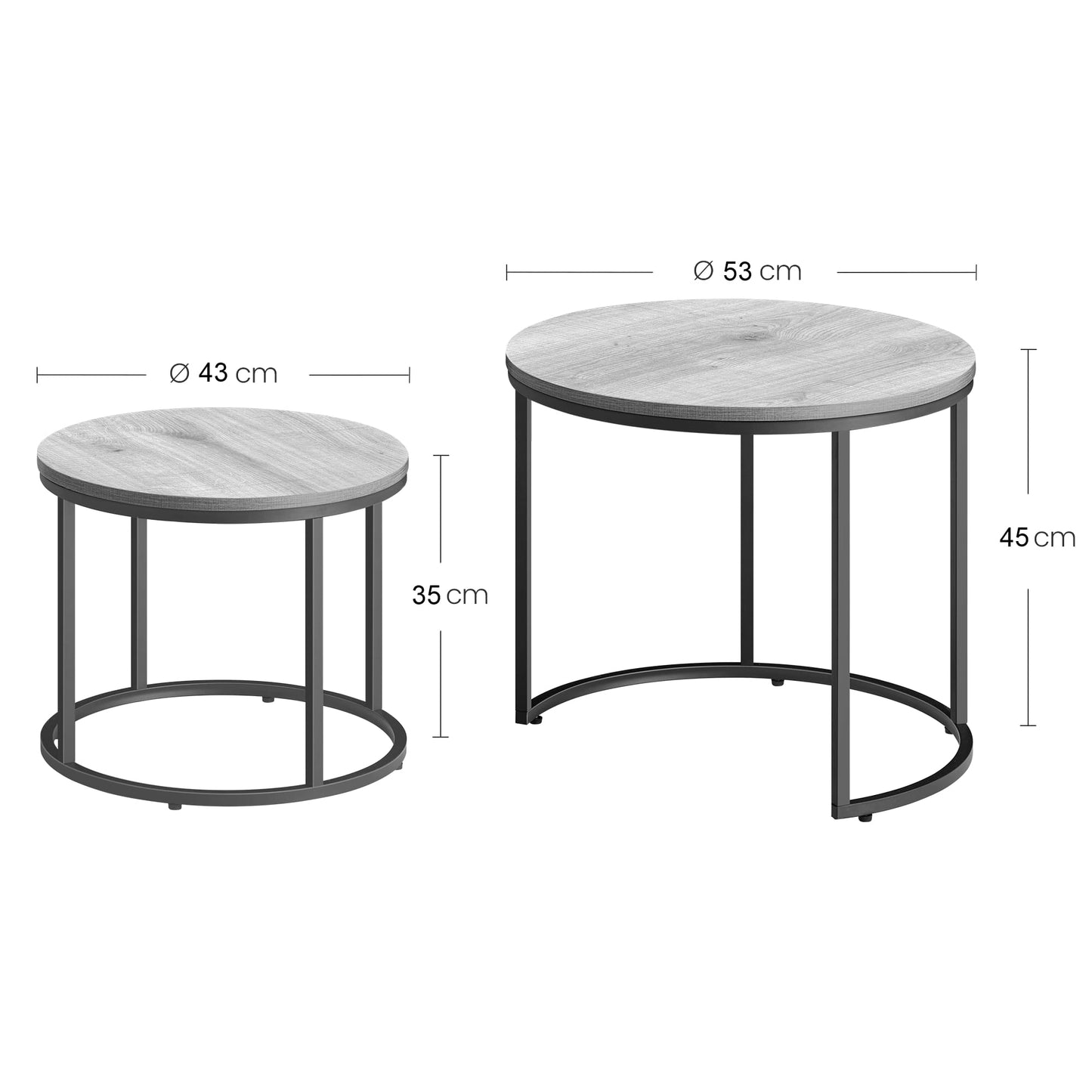 2er Set Couchtische rund – moderner Wohnzimmertisch mit Metallgestell