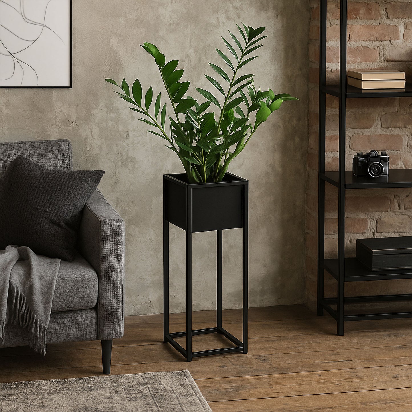 Blumenständer Metall schwarz – loft Pflanzenständer für Wohnzimmer und Flur