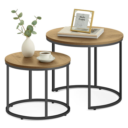 2er Set Couchtische rund – moderner Wohnzimmertisch mit Metallgestell
