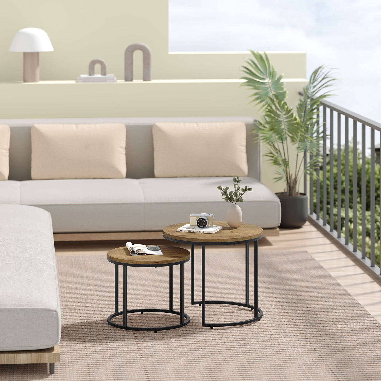 2er Set Couchtische rund – moderner Wohnzimmertisch mit Metallgestell