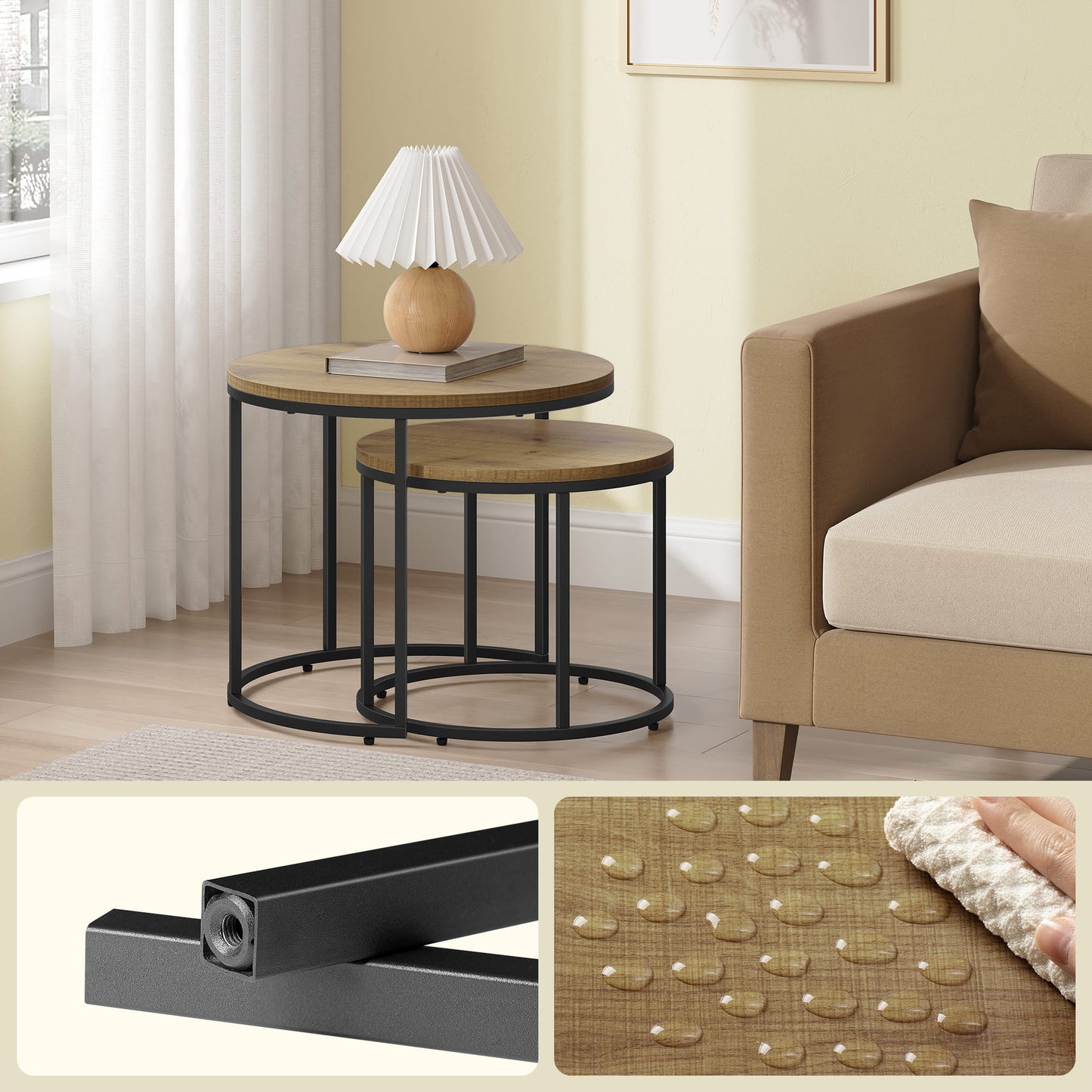 2er Set Couchtische rund – moderner Wohnzimmertisch mit Metallgestell