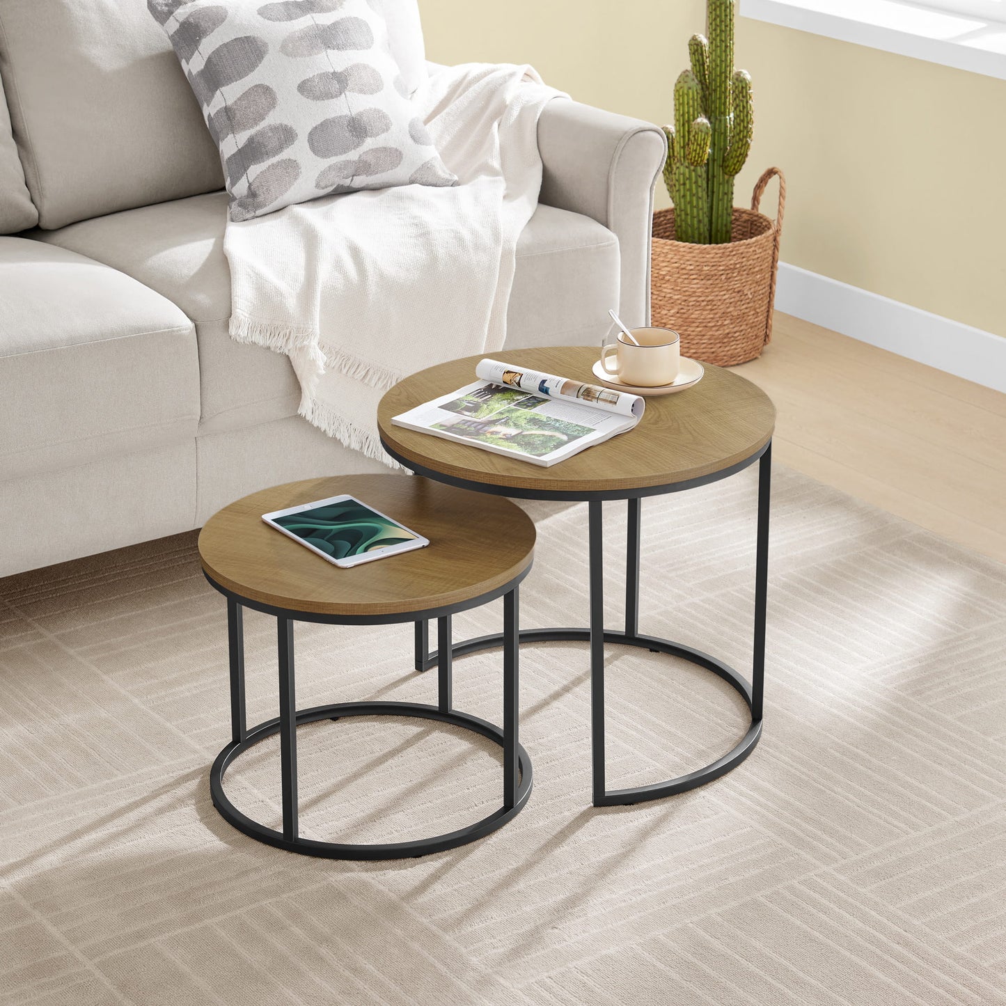 2er Set Couchtische rund – moderner Wohnzimmertisch mit Metallgestell