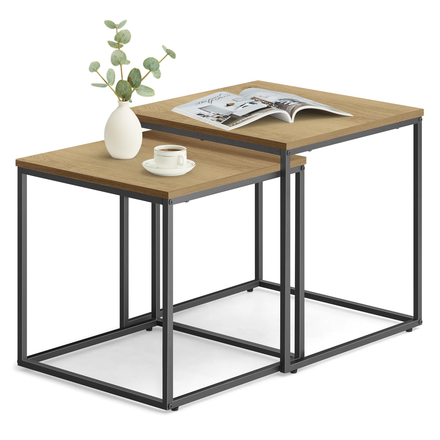 2er Set Couchtische quadratisch – moderner Wohnzimmertisch mit Metallgestell