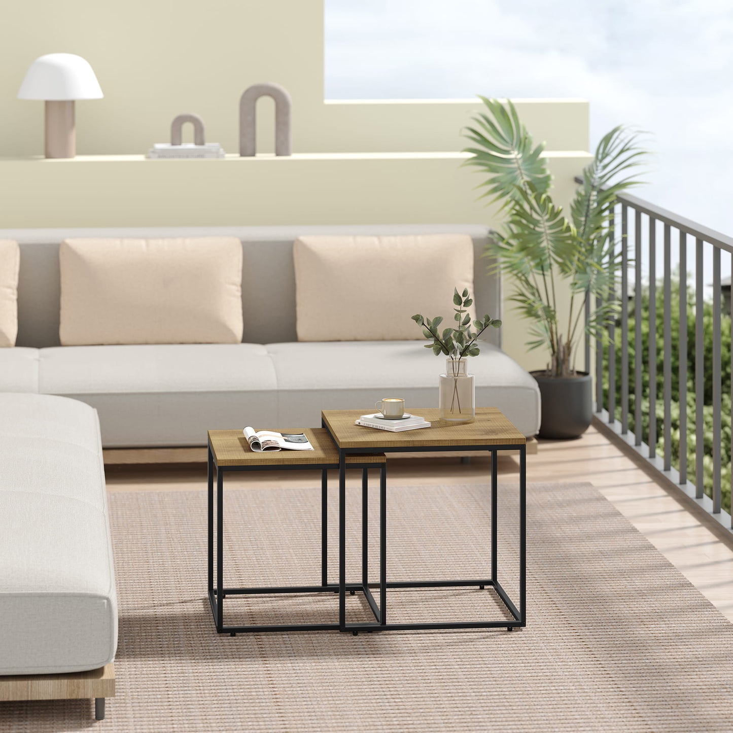 2er Set Couchtische quadratisch – moderner Wohnzimmertisch mit Metallgestell