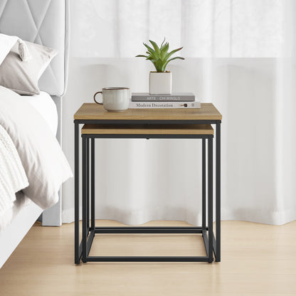 2er Set Couchtische quadratisch – moderner Wohnzimmertisch mit Metallgestell