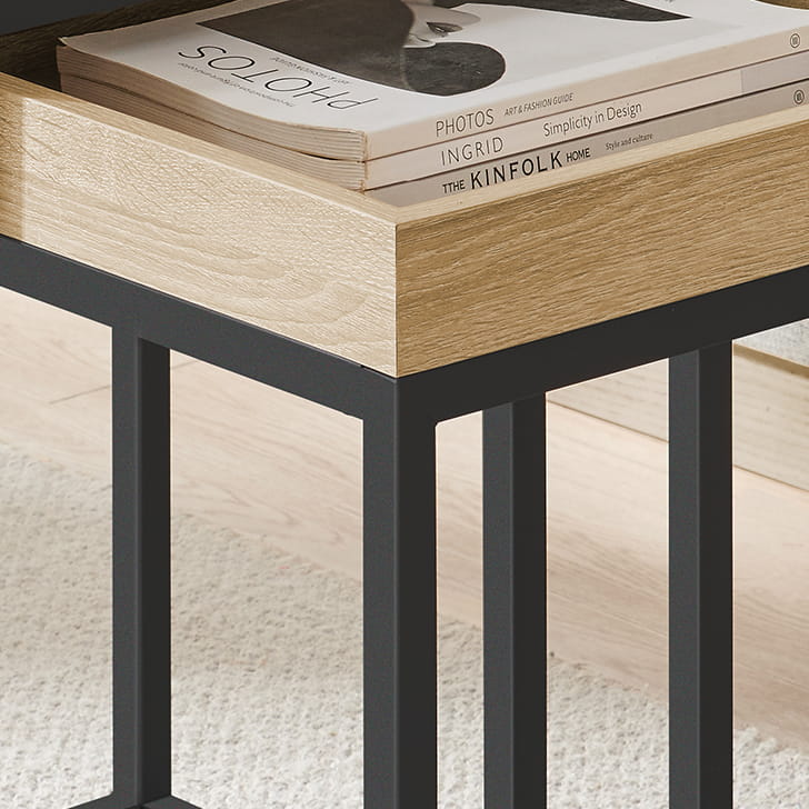 2er Set Couchtische – moderner Wohnzimmertisch mit Stahlgestell