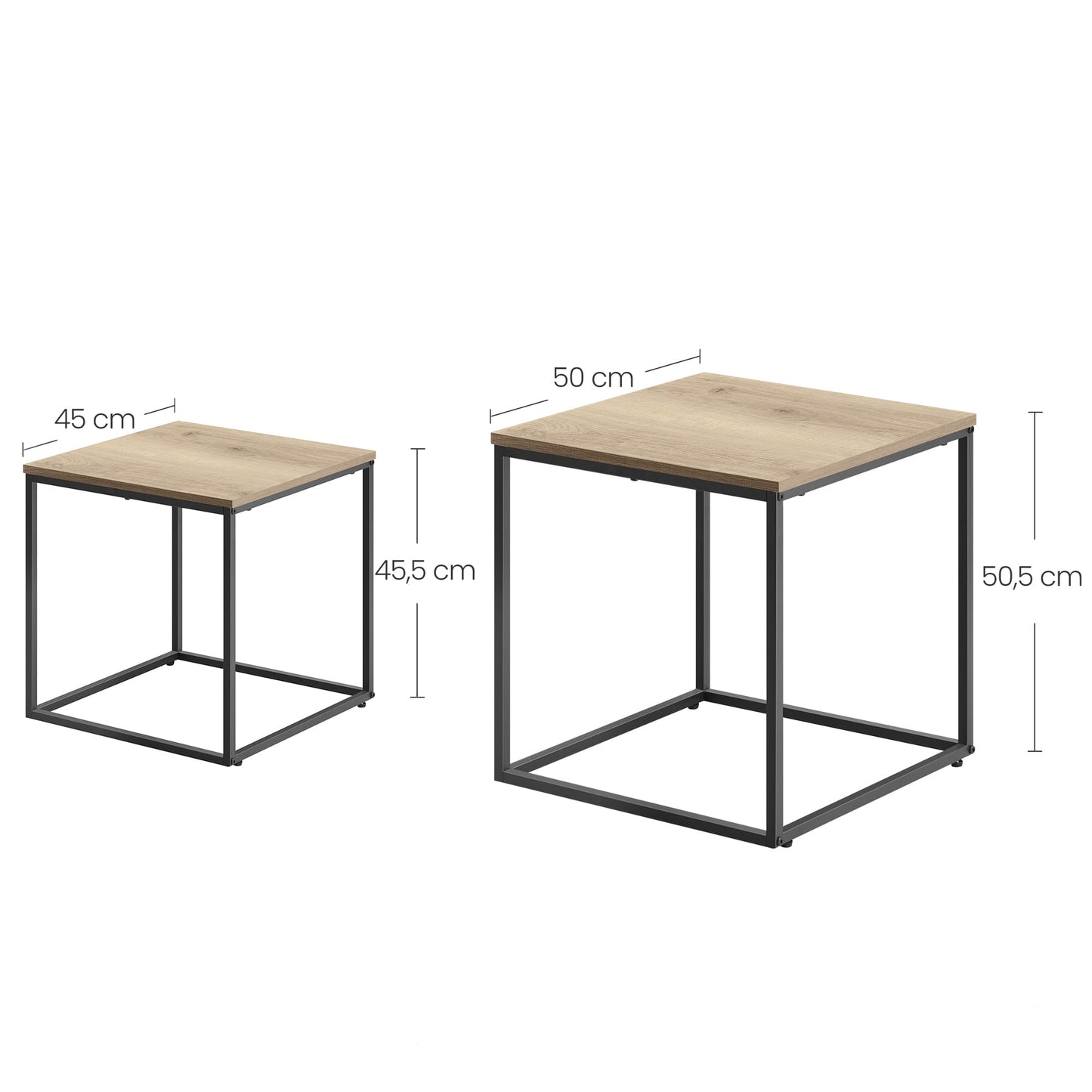 2er Set Couchtische quadratisch – moderner Wohnzimmertisch mit Metallgestell