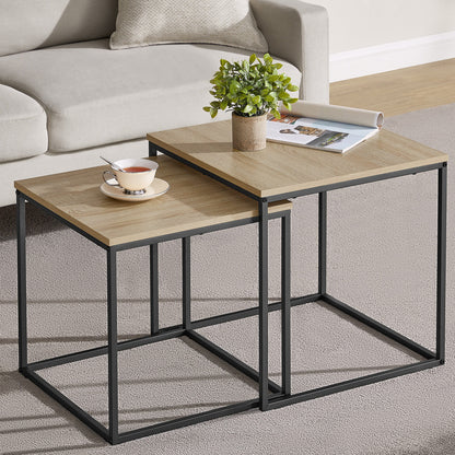 2er Set Couchtische quadratisch – moderner Wohnzimmertisch mit Metallgestell