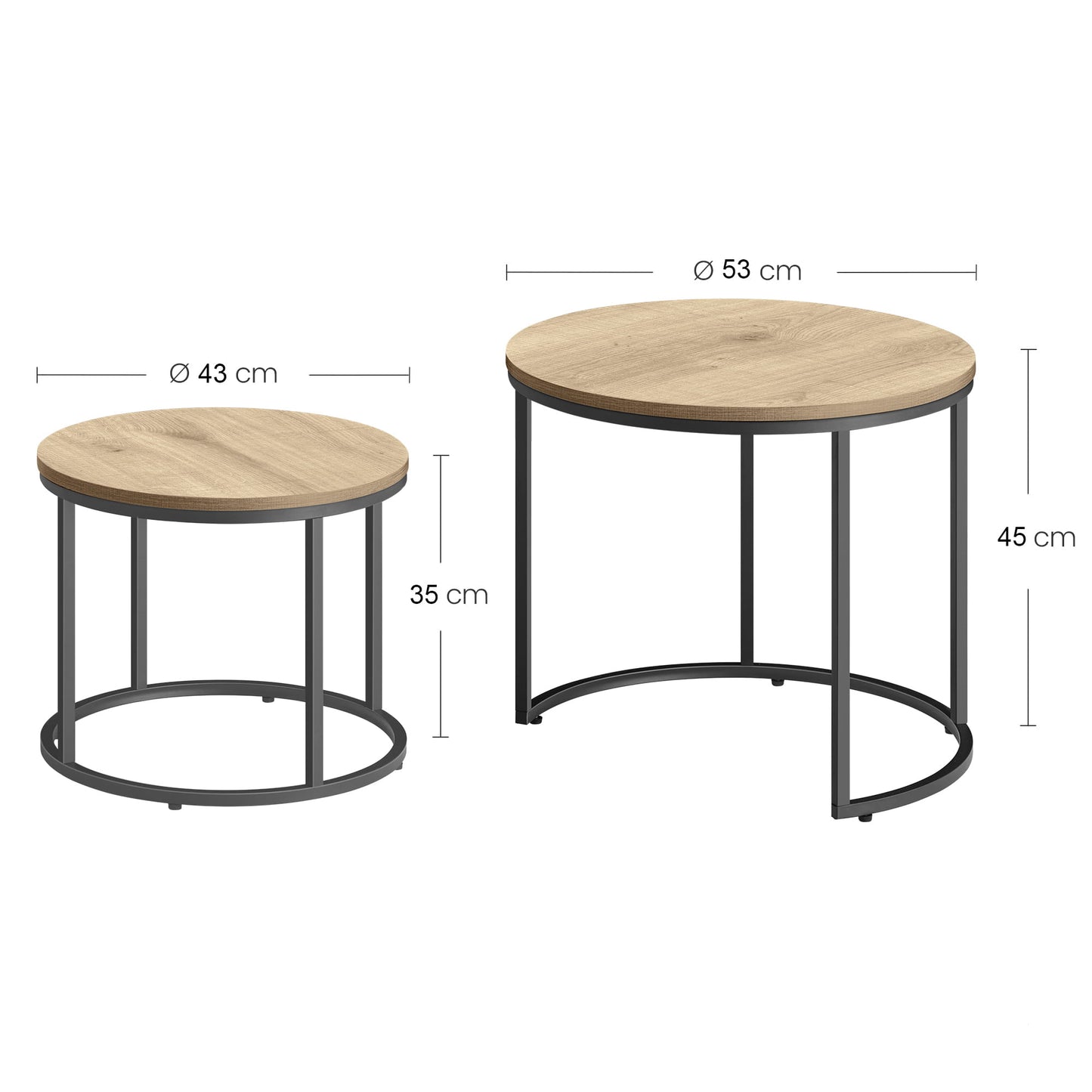 2er Set Couchtische rund – moderner Wohnzimmertisch mit Metallgestell