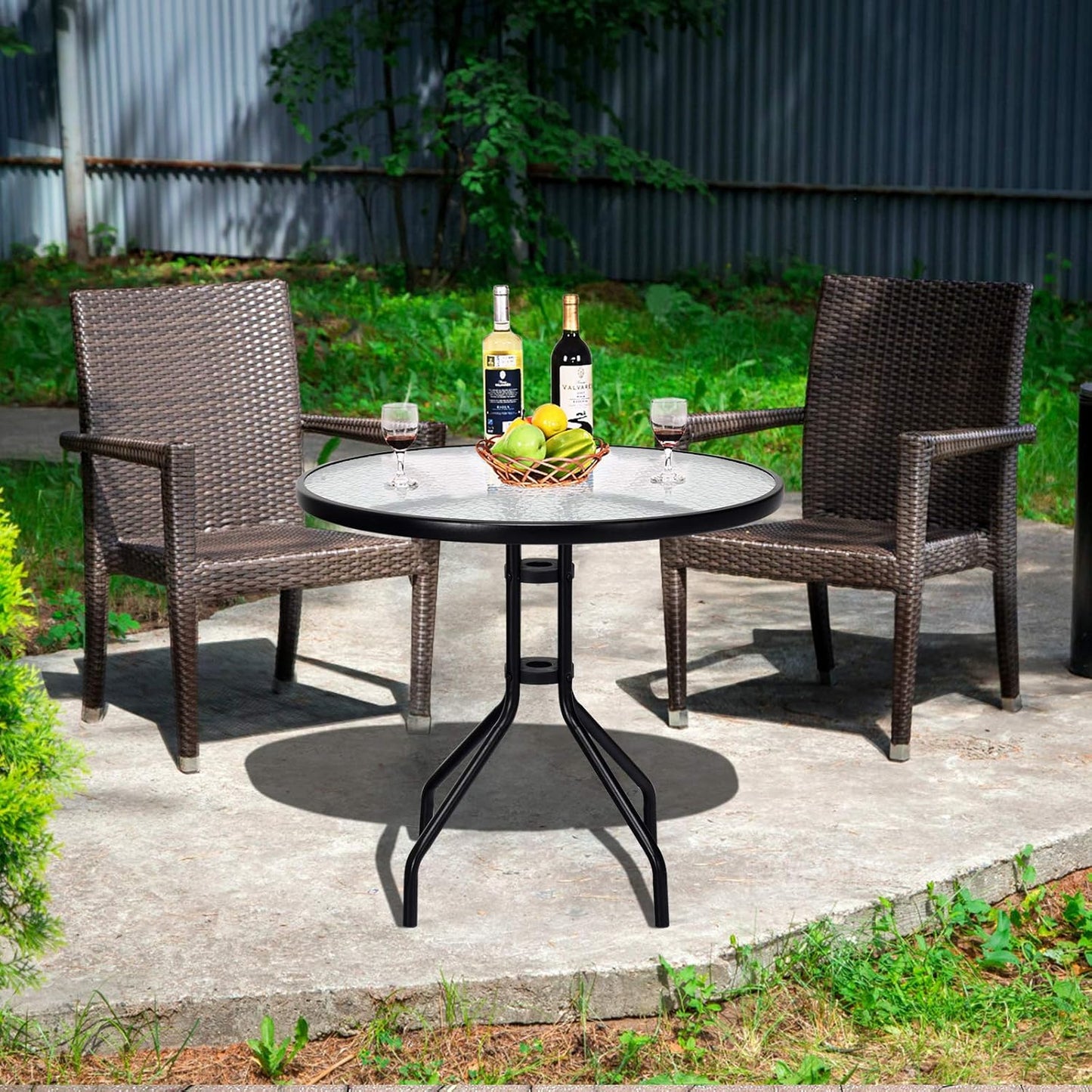 Gartentisch ISLA mit Glasplatte – rund, quadratisch oder halbrund balkontisch