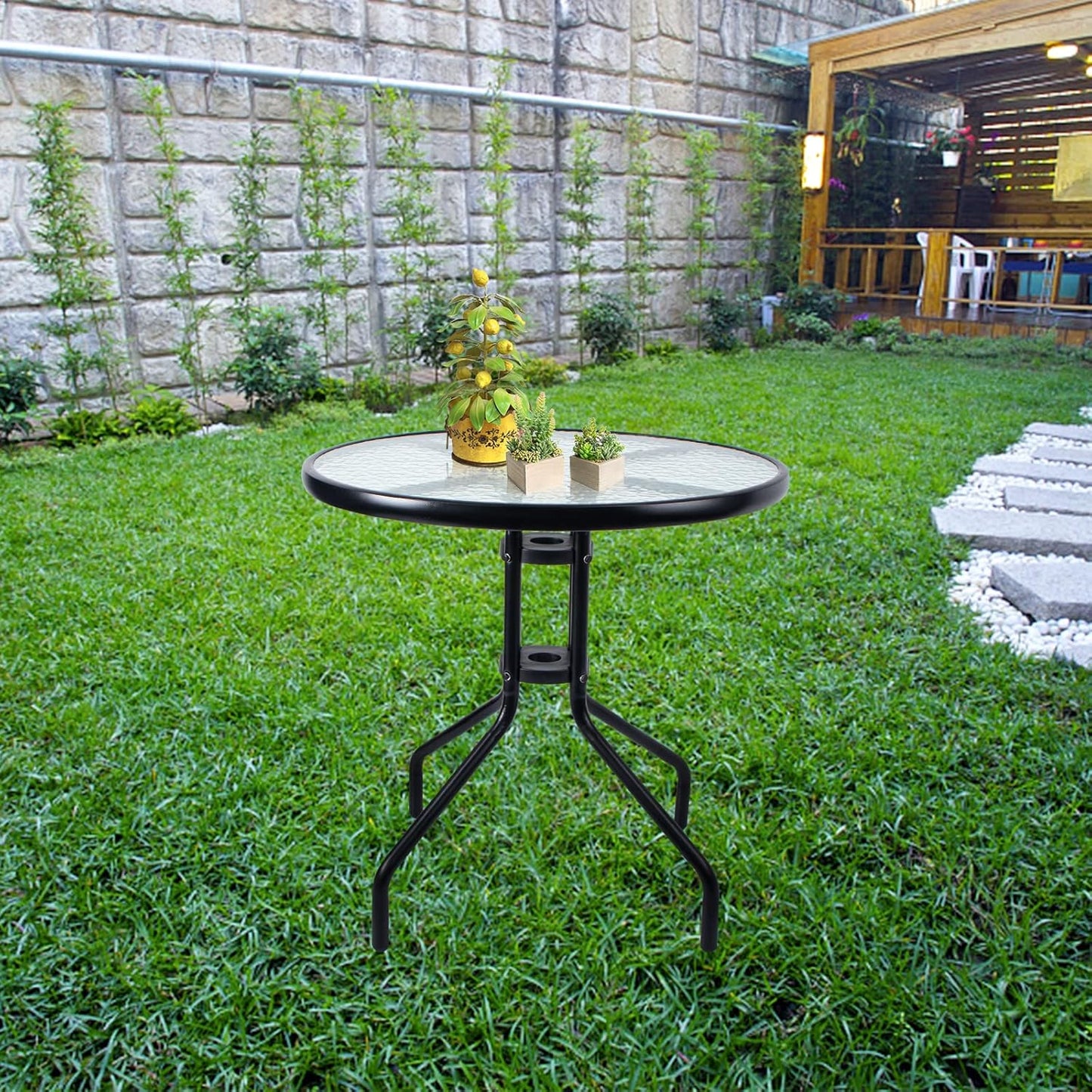 Gartentisch ISLA mit Glasplatte – rund, quadratisch oder halbrund balkontisch