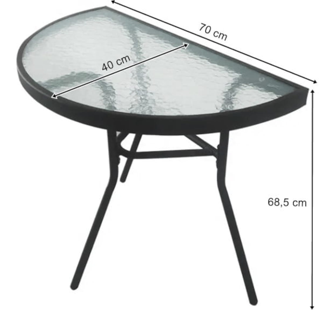Gartentisch ISLA mit Glasplatte – rund, quadratisch oder halbrund balkontisch