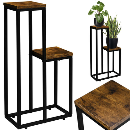 Blumenständer mit 2 Ablagen – Pflanzenregal mit schwarzem Metallgestell