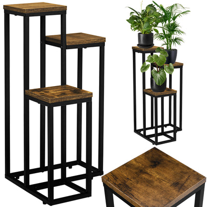 Blumenständer mit 3 Ablagen – Pflanzenregal mit schwarzem Metallgestell